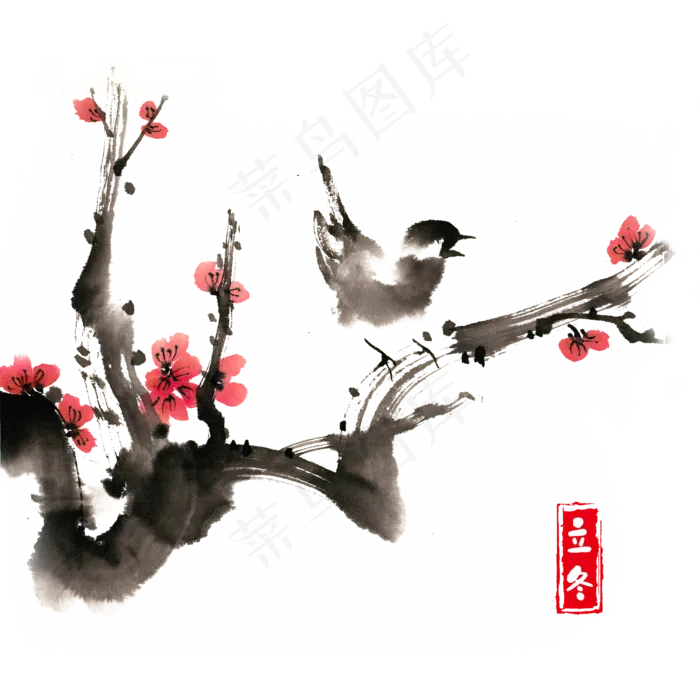 立冬梅花与小鸟(3545X5315(DPI:300))psd模版下载