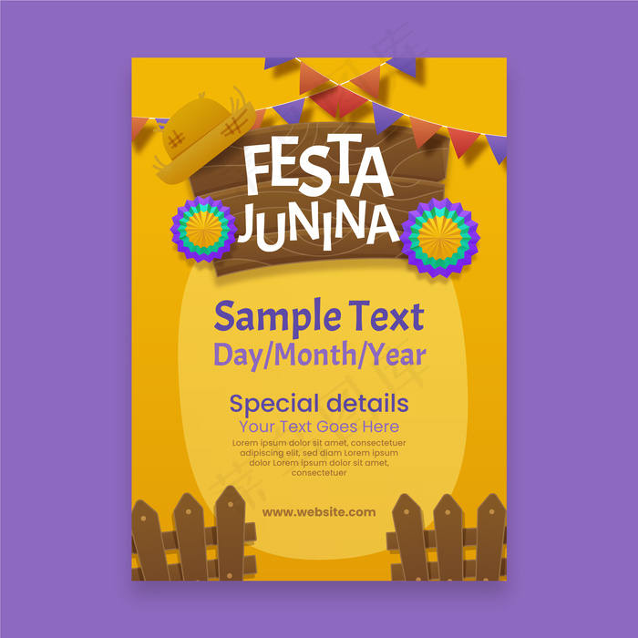 带花的现实festa junina海报eps,ai矢量模版下载