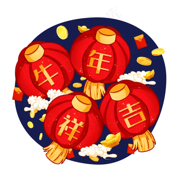新春牛年吉祥灯笼(2000X2000(DPI:150))psd模版下载