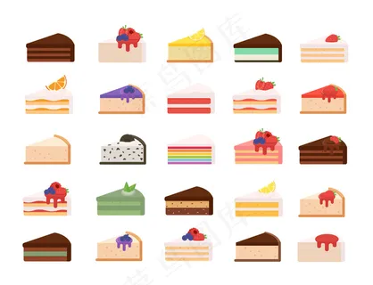 不同的蛋糕片。
