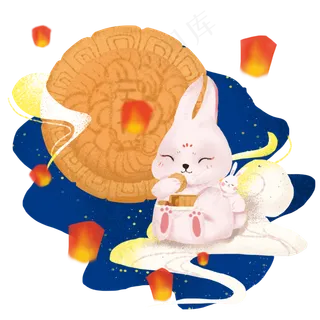 中秋兔子吃月饼赏月