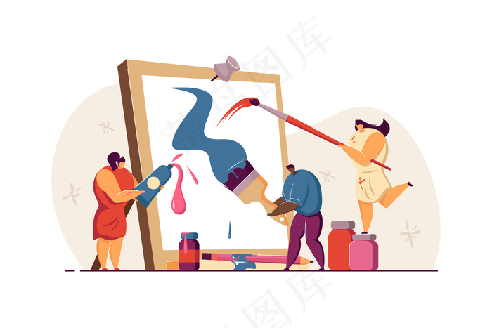 小人物在艺术工作室平面插图中创作图片