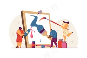 小人物在艺术工作室平面插图中创作图片