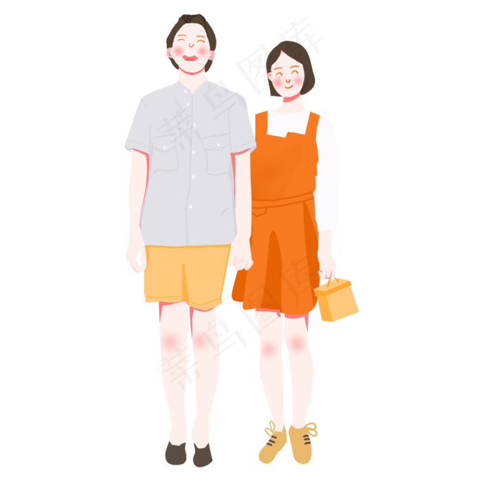 七夕情人节时尚情侣微笑手牵手卡