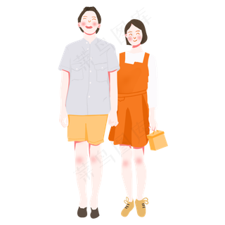 七夕情人节时尚情侣微笑手牵手卡