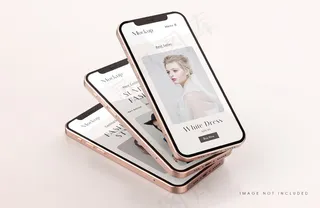 红色和金色手机屏幕实物模型样机与手机app移动应用程序app演示模板