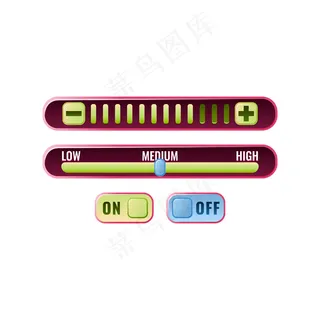一套有趣的粉红色游戏ui控制设置面板与开关按钮和进度菜单