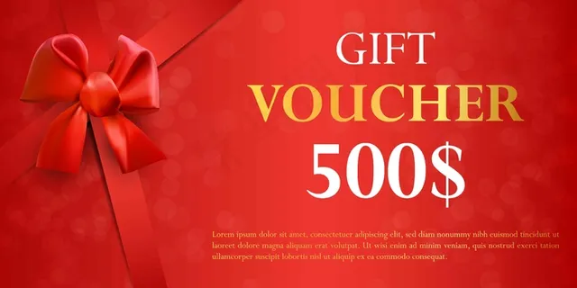 带有红色蝴蝶结的礼品券模板。