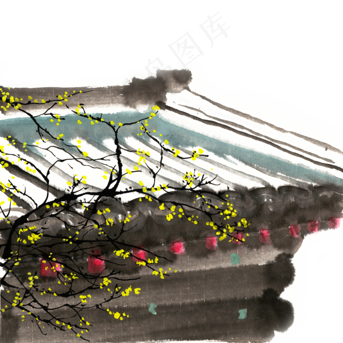 屋檐前的黄色梅花(4724X4724(DPI:300))psd模版下载