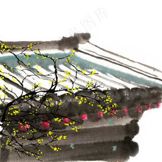 屋檐前的黄色梅花