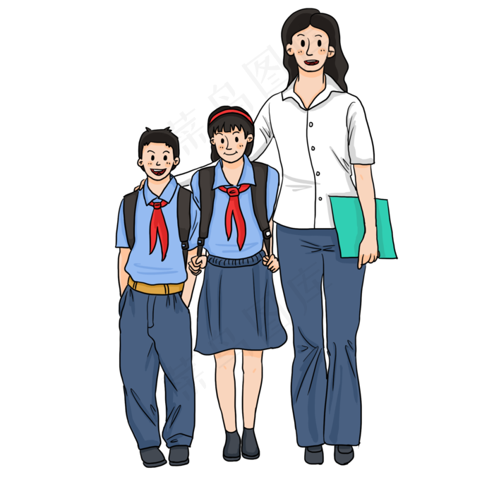 教师节老师和穿校服的学生卡通插