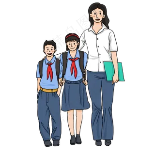 教师节老师和穿校服的学生卡通插
