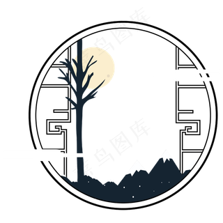 手绘矢量文件窗户花边边框红日树