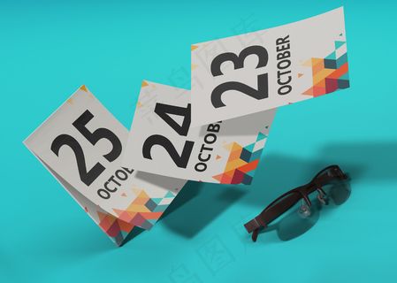 蓝色背景上的飞行日历概念