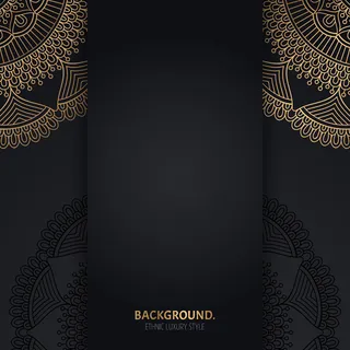 带金色几何曼荼罗圆圈的伊斯兰黑色背景