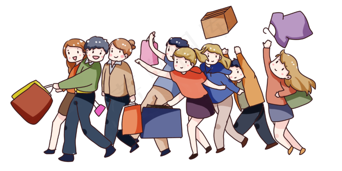 手绘卡通双十一购物节