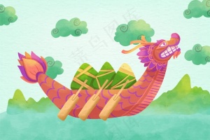 水彩龙舟壁纸