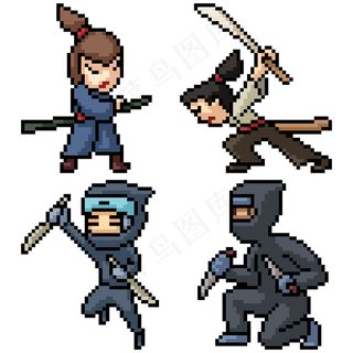 像素艺术集孤立武士忍者