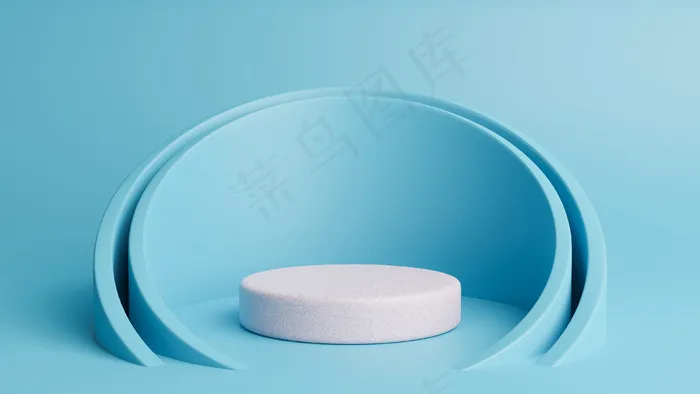 讲台。抽象极简主义蓝色背景，3d渲染