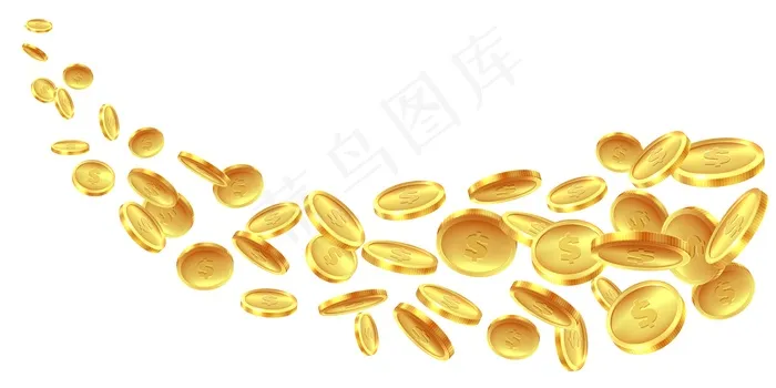 飞来的金币。现实的金币。许多飞来的硬币，赢得美元头奖赌场游戏现金黄钱。背景eps,ai矢量模版下载