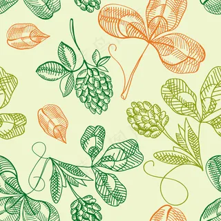 圣帕特里克节快乐手绘三叶草和四叶草无缝图案 圣帕特里克节快乐手绘三叶草和四叶草无缝图案