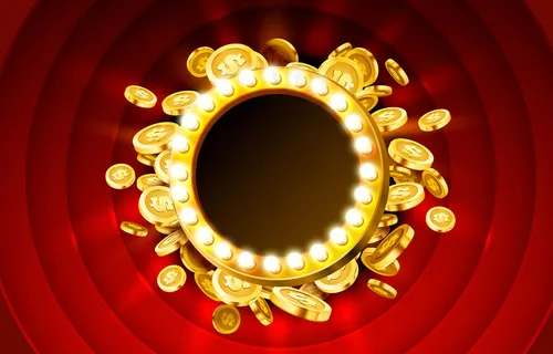 赌场灯框与黄金逼真的三维硬币背景。 赌场灯框与黄金逼真的三维硬币背景。