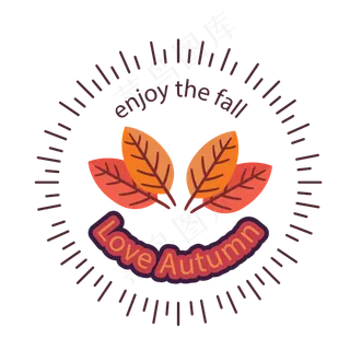 秋天秋叶手绘树叶植物徽章