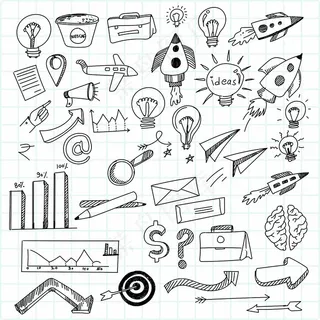 手绘技术素描图标涂鸦集设计