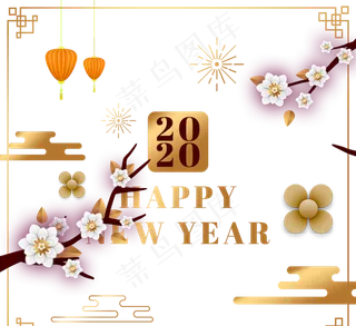 手绘花枝新年春节粉色花朵