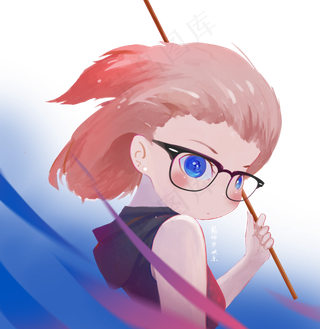手绘文艺小清新戴眼镜治愈系女孩