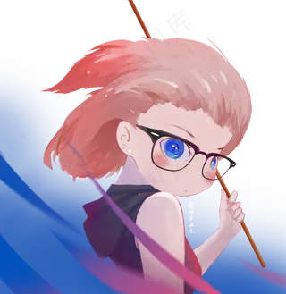 手绘文艺小清新戴眼镜治愈系女孩