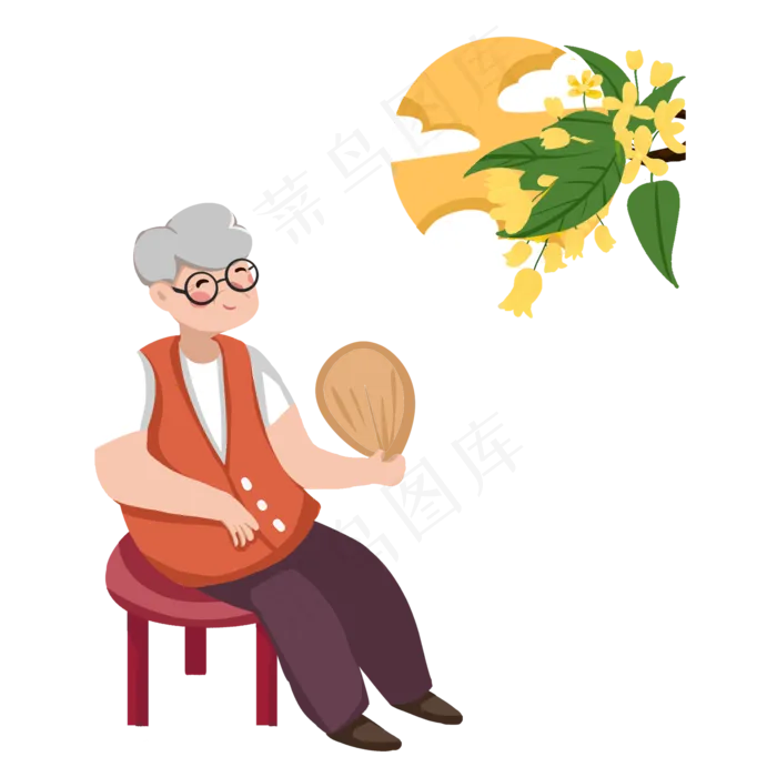 中秋节老人月下赏月png(2000X2000(DPI:300))psd模版下载