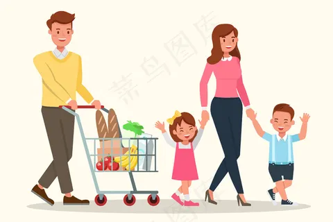 幸福的家庭,在超市买食物。 幸福的家庭,在超市买食物。