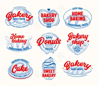 在白色背景上隔离设置的主烘焙标记和标签。