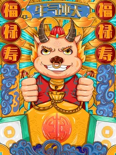 牛年插画 牛年海报 新春海报