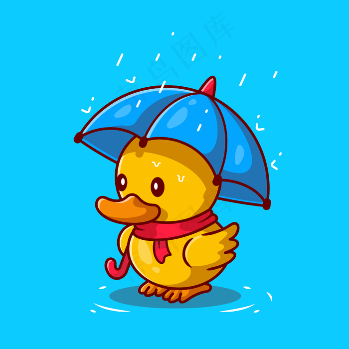 雨中带伞的可爱鸭子卡通图标插图