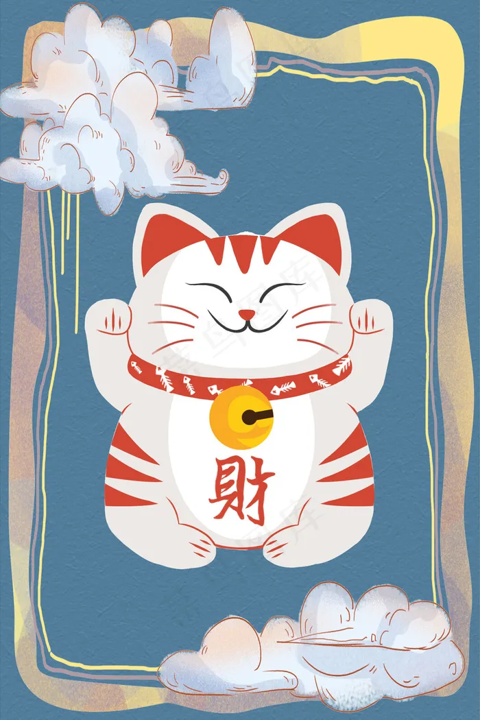 招财猫可爱卡通蓝色banner(3543*5315px 	      )psd模版下载