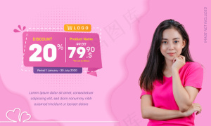 折扣社交媒体横幅banner销售液体粉色背景