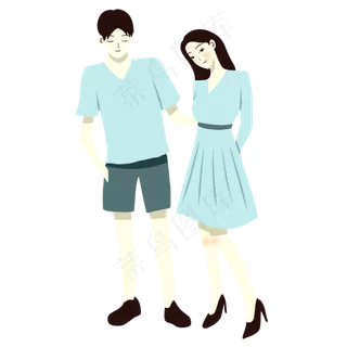 手绘矢量卡通情人节七夕节情侣