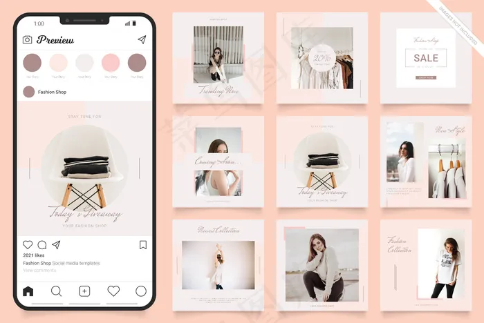 Instagram社交媒体贴吧，用于时装促销eps,ai矢量模版下载