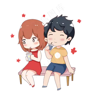 手绘卡通七夕节约会情侣