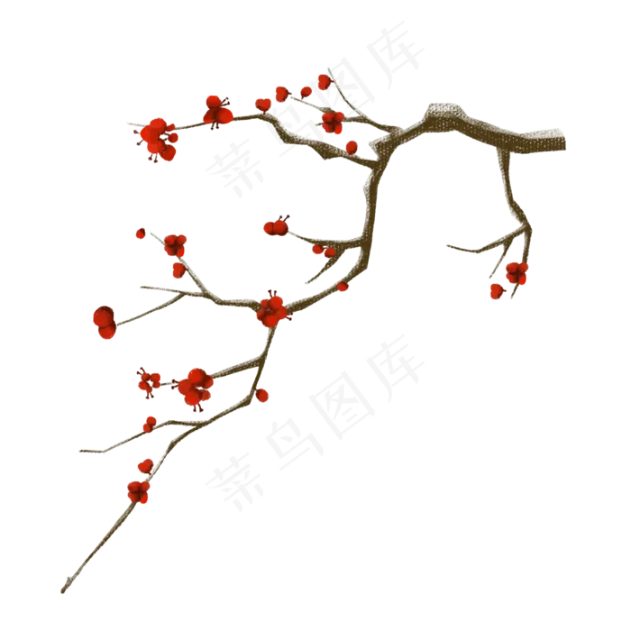 一枝红梅手绘设计图(2500X2500(DPI:300))psd模版下载