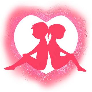 七夕情侣男孩女孩粉色免抠