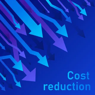 降低成本的概念。企业亏损危机减少。股票金融交易市场图。销售转换想法细线插图。蓝色（紫色）背景