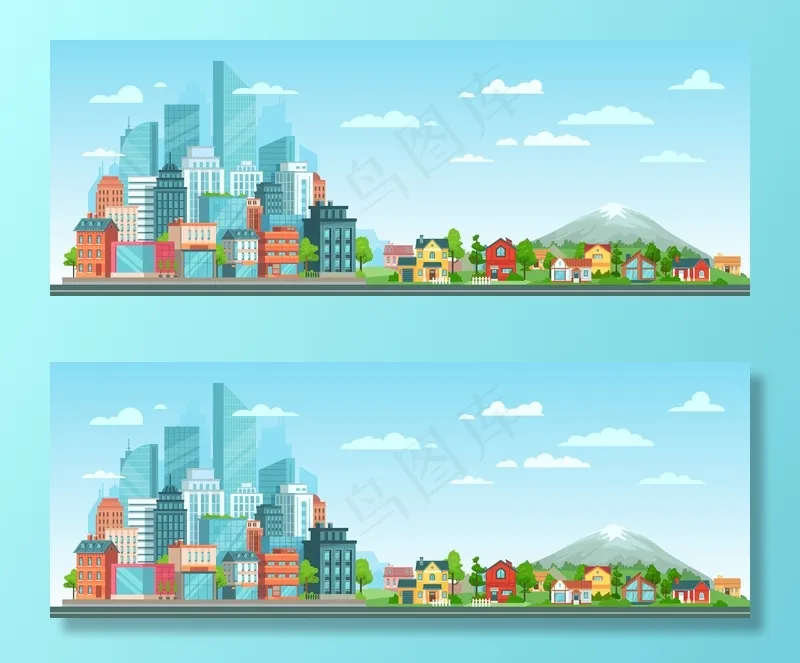 郊区和城市景观eps,ai矢量模版下载
