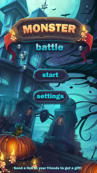 怪物战斗gui开始游戏场比赛-卡通风格化插图移动格式窗口与选项按钮，游戏项目，卡。