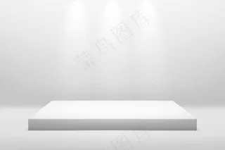 白色讲台，用于在现代房间背景上展示或展示概念，带照明