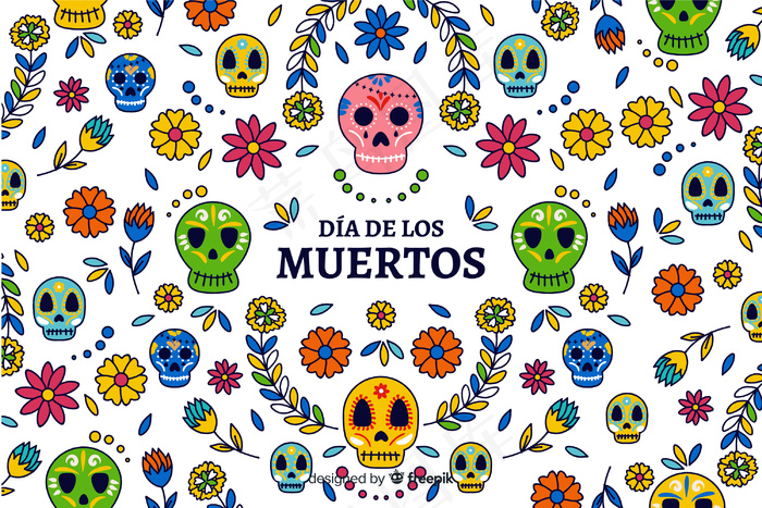 手绘dia de muertos背景eps,ai矢量模版下载