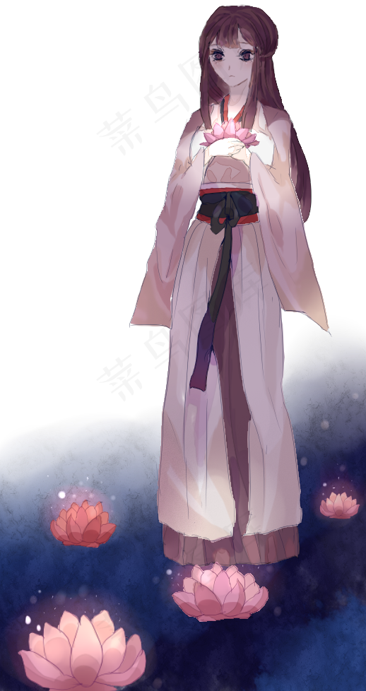 中元节鬼节动漫古风女子放莲花灯(518X978(DPI:300))psd模版下载