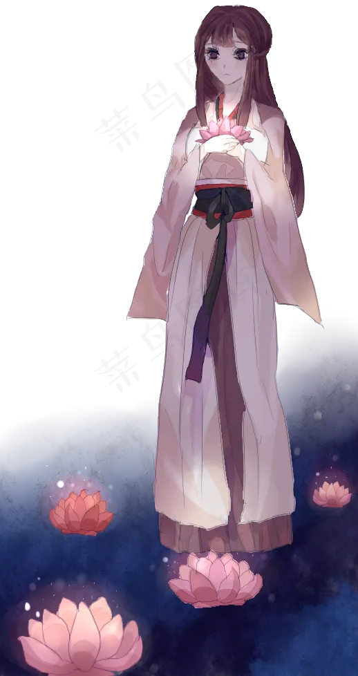 中元节鬼节动漫古风女子放莲花灯(518X978(DPI:300))psd模版下载